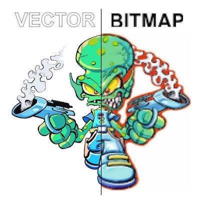 Comparaison de la représentation d'un dessin vectoriel versus une image bitmap